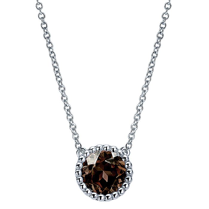 Gabriel & Co Silver Round Smoky Quartz Pendant Necklace
