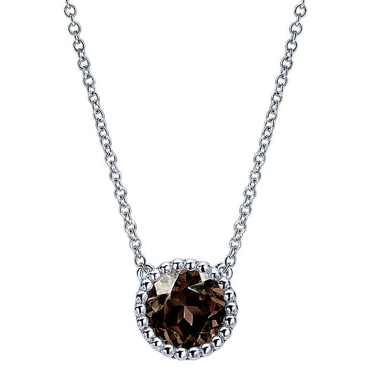 Gabriel & Co Silver Round Smoky Quartz Pendant Necklace