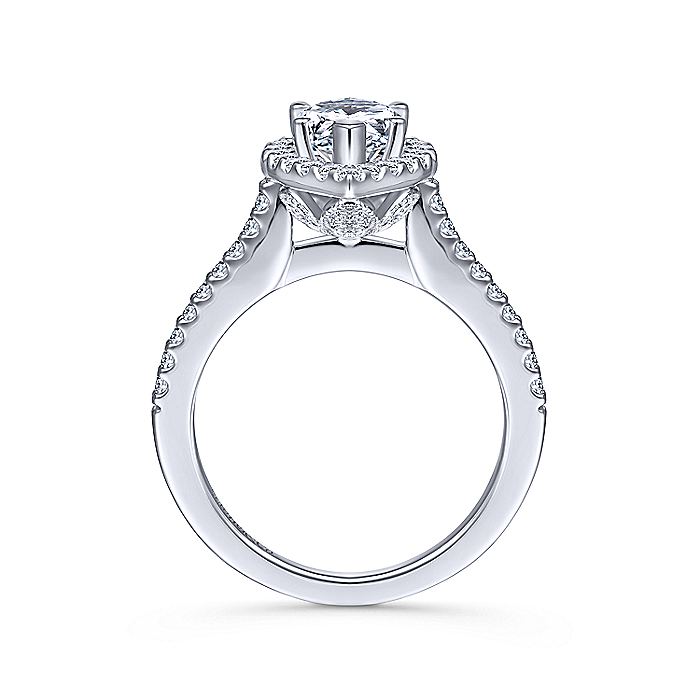 Gabriel & Co White Gold Pear Shaped Halo Semi-Mount Engagement Ring - Diamond Semi-Mount Rings