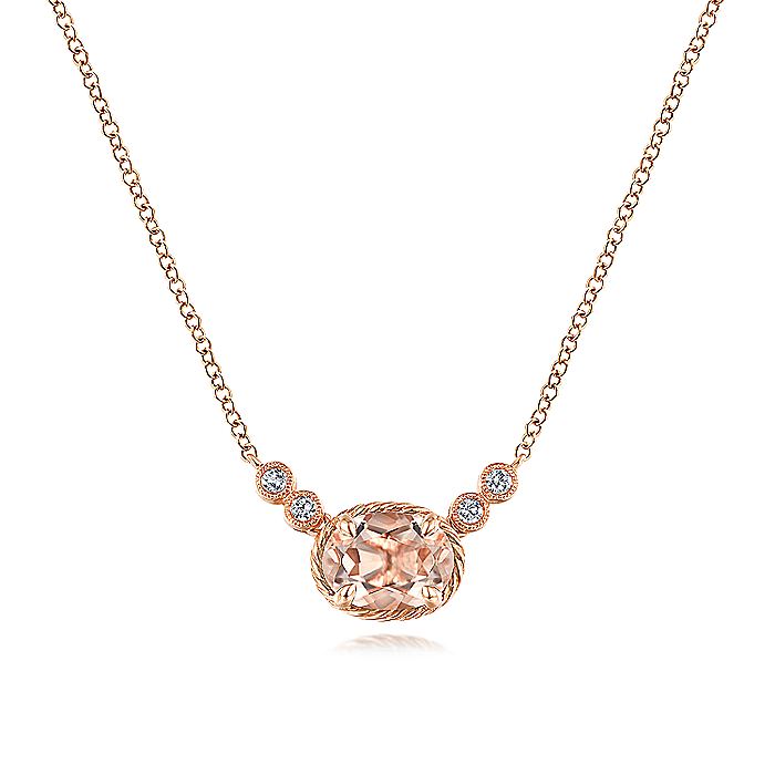 Gabriel & Co. Rose Gold Morganite And Diamond Station Fashion Necklace - Colored Stone Pendants