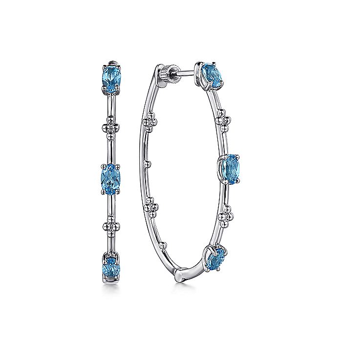 Gabriel & Co. Silver Swiss Blue Topaz Bujukan Classic Hoop Earrings - Colored Stone Earrings