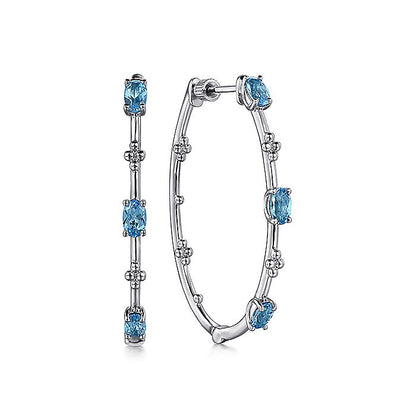 Gabriel & Co. Silver Swiss Blue Topaz Bujukan Classic Hoop Earrings - Colored Stone Earrings