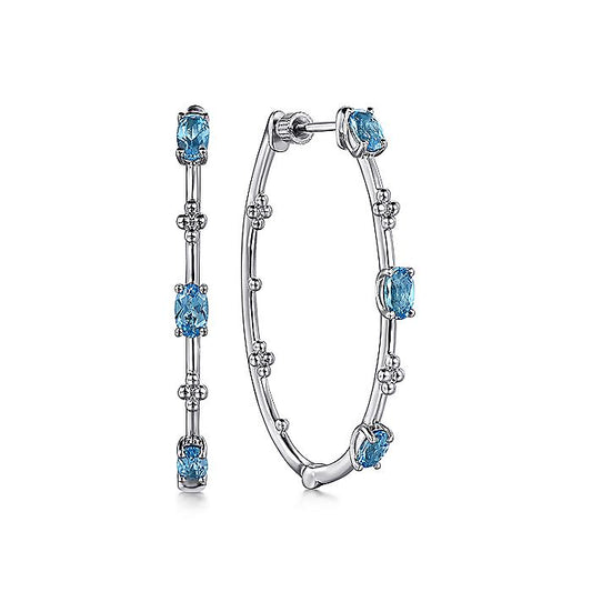 Gabriel & Co. Silver Swiss Blue Topaz Bujukan Classic Hoop Earrings