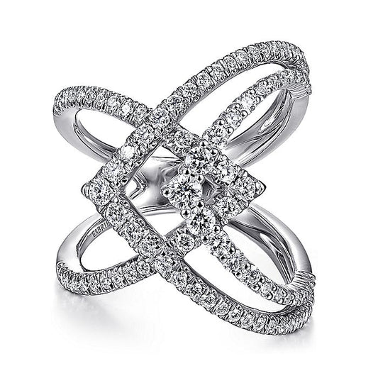 Gabriel & Co. 14 Karat White Gold Wide Band Layered Diamond Ring