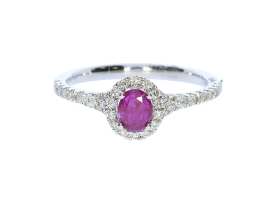 White Gold Halo Ruby And Diamond Fashion Ring