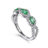 Gabriel & Co. 14 Karat White Gold Twisted Diamond and Marquise Shaped Emerald Ring