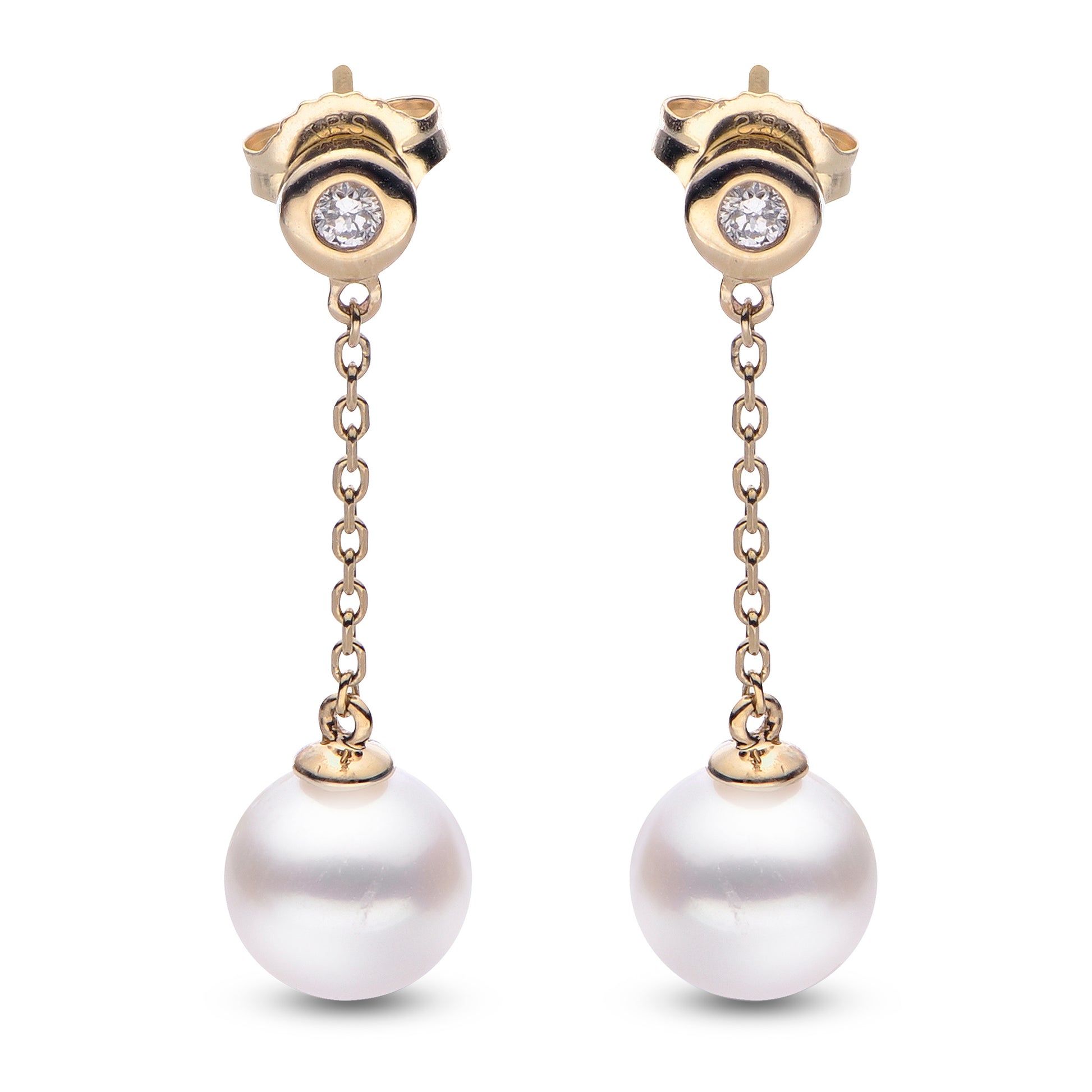 Imperial Yellow Gold Pearl & Diamond Drop Earrings - Pearl Earrings