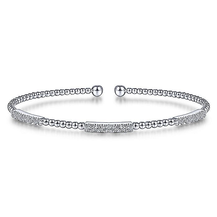 Gabriel & Co White Gold Bujukan Bead Cuff Bracelet with Diamond Pavé Stations - Diamond Bracelets