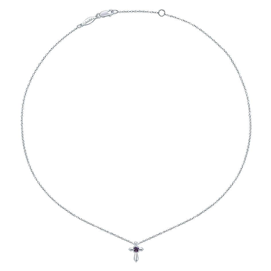Gabriel & Co Sterling Silver Round Amethyst Cross Necklace