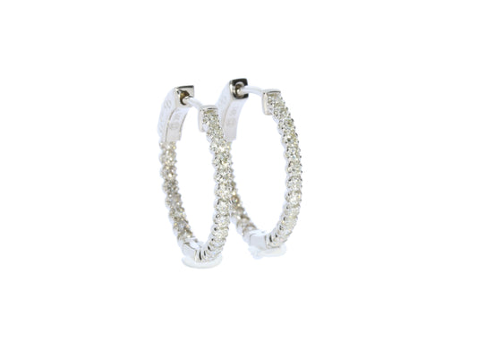 Ladies White Gold Diamond Inside Outside Hoops - Diamond Earrings