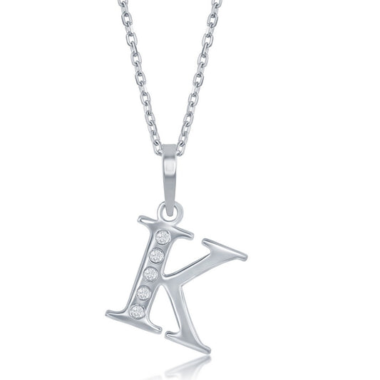 Sterling Silver Diamond K Necklace - Silver Necklace