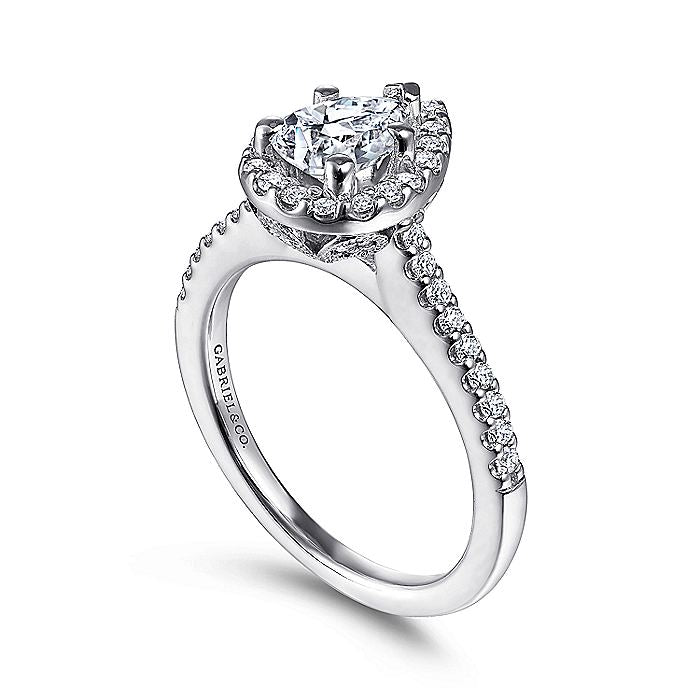 Gabriel & Co. 14 Karat White Gold Pear Shape Halo Semi-Mount Engagement Ring - Diamond Semi-Mount Rings