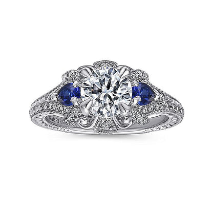 Gabriel & Co. 14 Karat White Gold Round Semi-Mount Sapphire and Diamond Engagement Ring