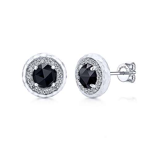Gabriel & Co. Sterling Round Rock Crystal Black Onyx And White Sapphire Stud Earrings - Colored Stone Earrings