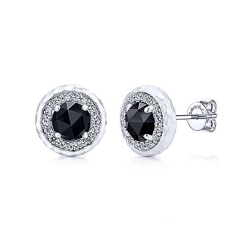 Gabriel & Co. Sterling Round Rock Crystal Black Onyx And White Sapphire Stud Earrings