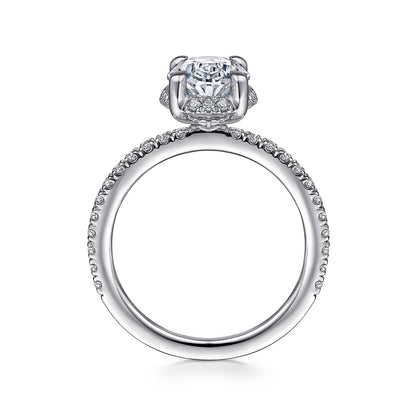 Gabriel & Co. 14 Karat White Gold Oval Hidden Halo Semi-Mount Diamond Engagement Ring - Diamond Semi-Mount Rings