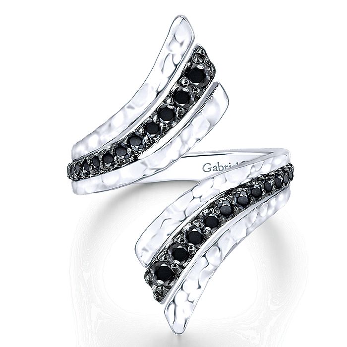 Gabriel & Co Silver Black Spinel Hammered Open Wrap Ring - Colored Stone Rings - Women's