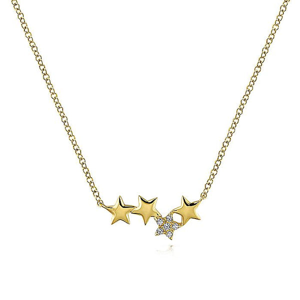 Gabriel & Co Yellow Gold Four Star Diamond Bar Necklace