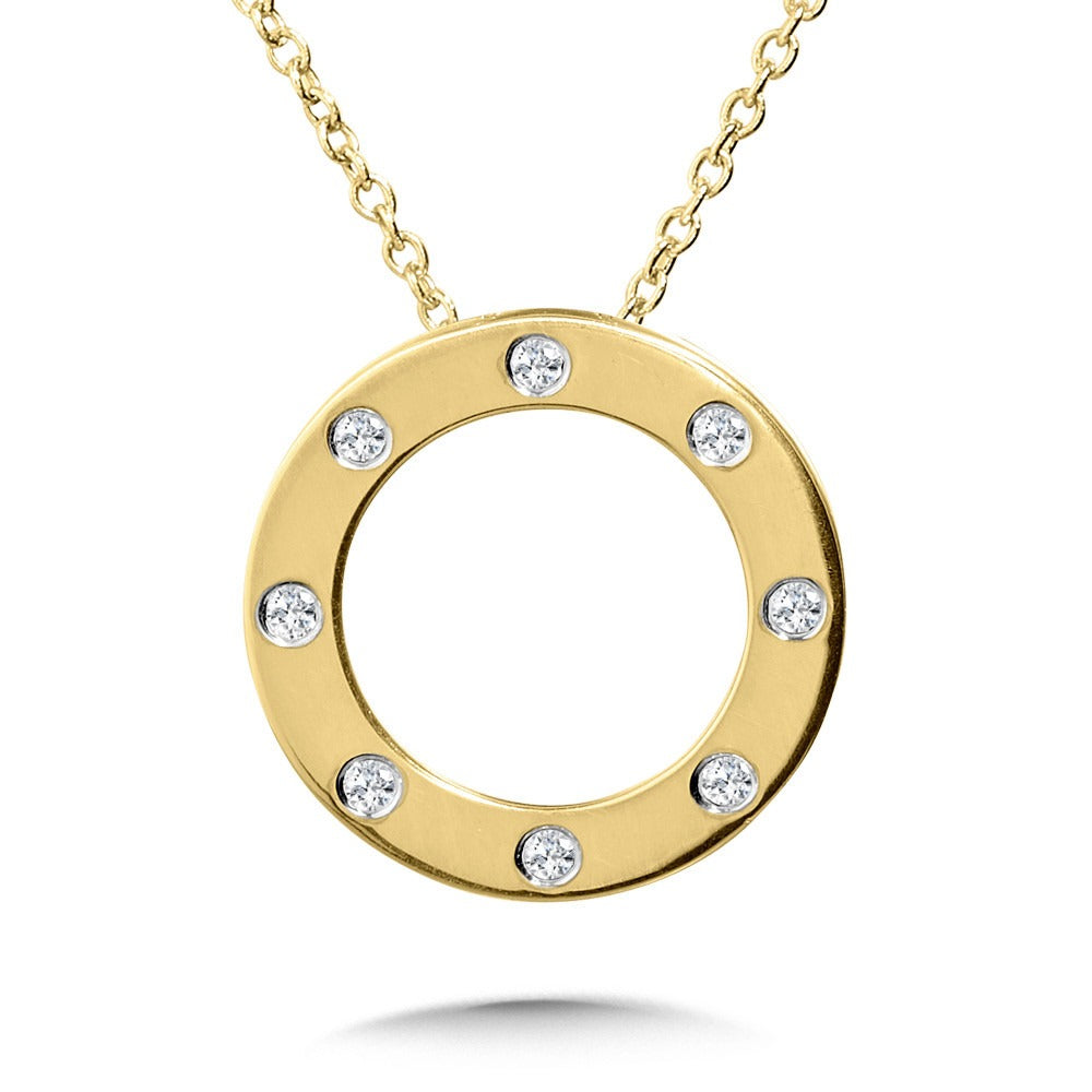 Yellow Gold Outline Circle Flush Set Diamond Pendant