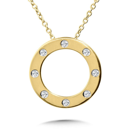 Yellow Gold Outline Circle Flush Set Diamond Pendant - Diamond Pendants