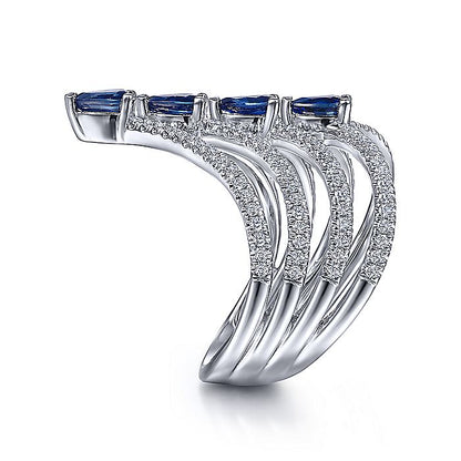 Gabriel & Co White Gold Diamond and Sapphire Chevron Ring - Colored Stone Rings - Women's