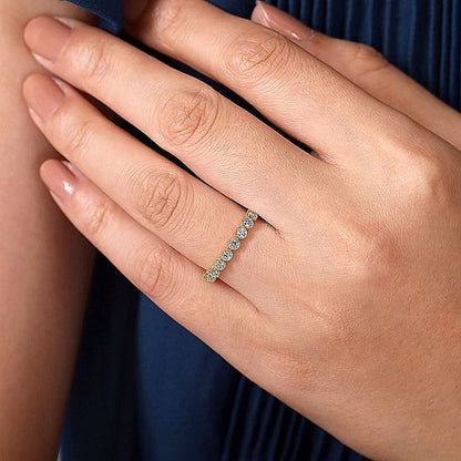 Gabriel & Co Yellow Gold Millgrain Bezel Diamond Stackable Ring
