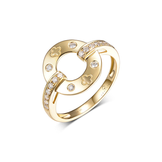 Luvente 14 Karat Yellow Gold Open Circle Diamond Ring - Diamond Fashion Rings - Women's
