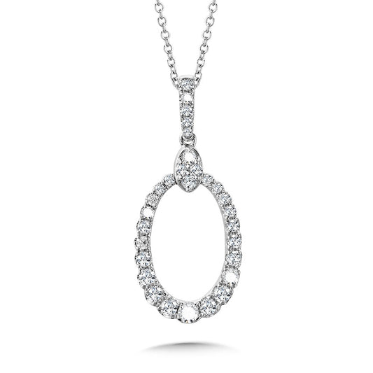 White Gold Oval Outline Graduating Diamond Pendant - Diamond Pendants