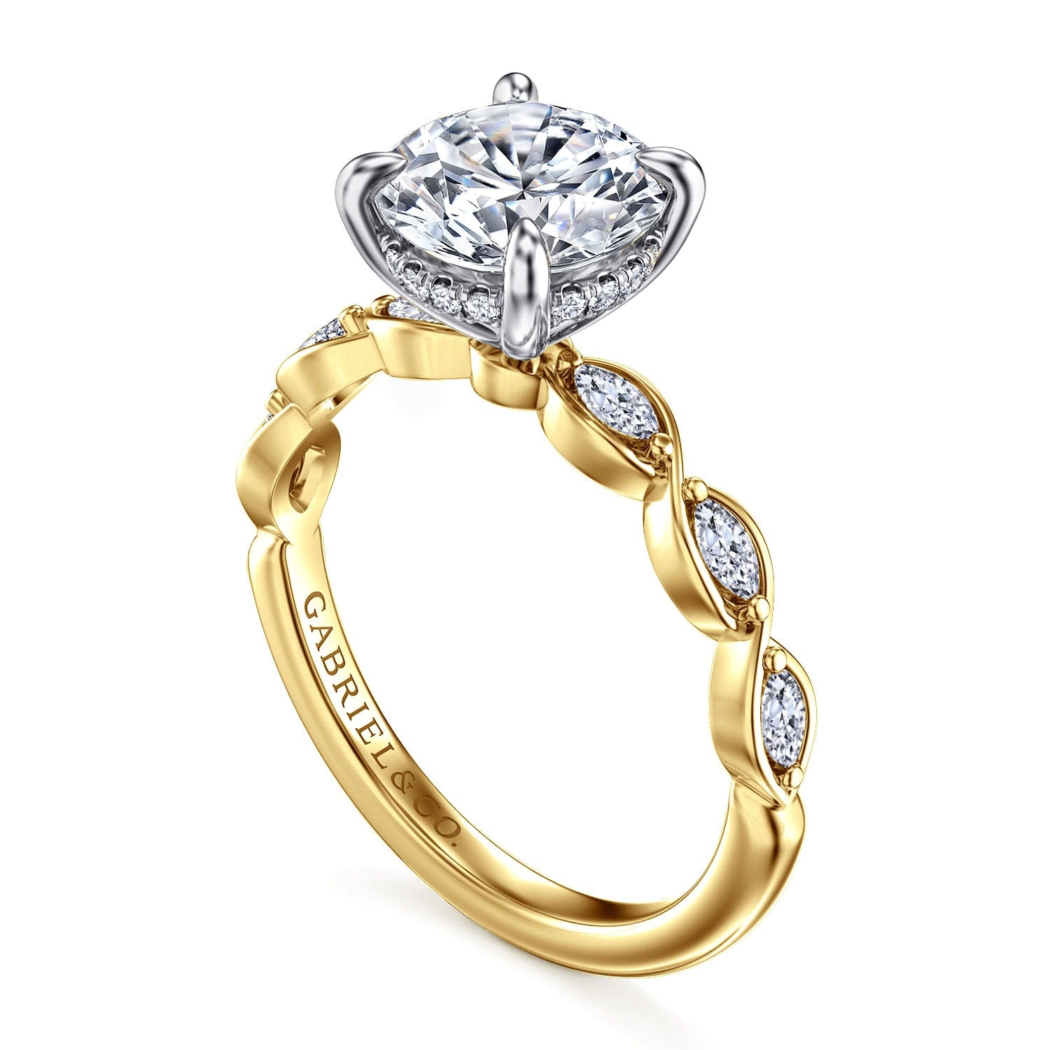 Gabriel & Co. 14 Karat Yellow and White Gold Round Semi-Mount Engagement Ring - Diamond Semi-Mount Rings