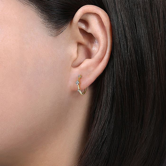 Gabriel & Co Yellow Gold 15mm Diamond Station Huggie Earrings