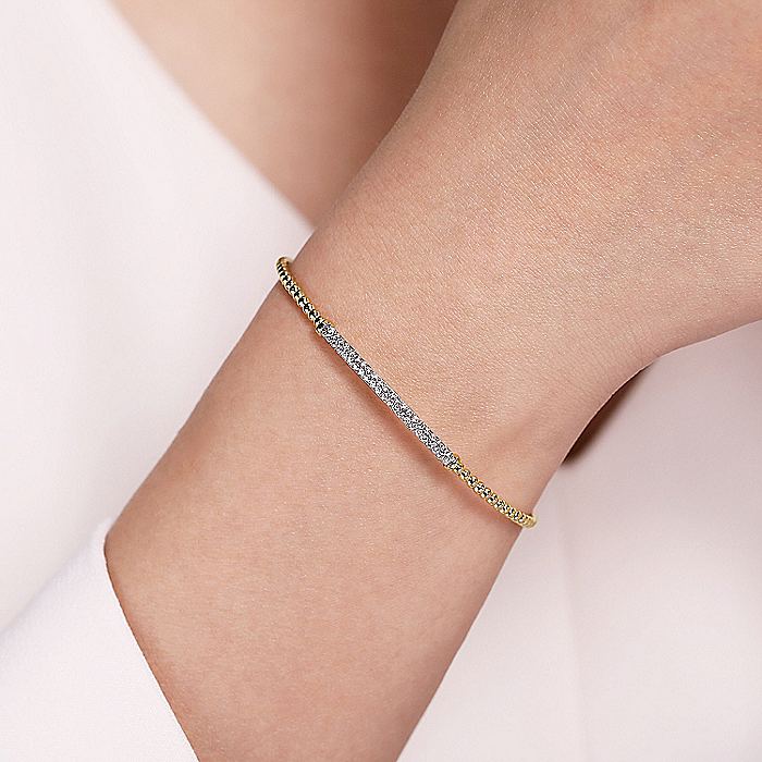 Gabriel & Co Yellow Gold Bujukan Split Cuff Bracelet with Diamond Pavé Bar - Diamond Bracelets
