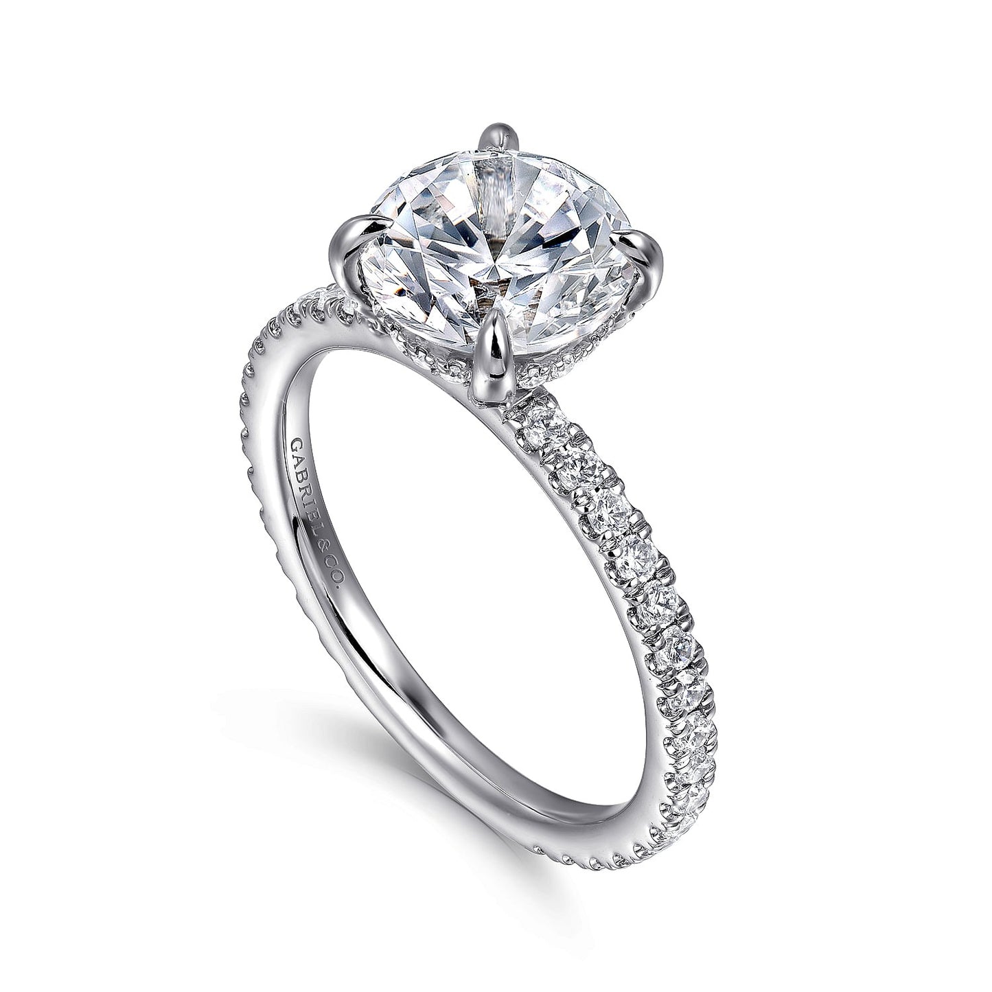Gabriel & Co. 14 Karat White Gold Round Hidden Halo Semi-Mount Engagement Ring