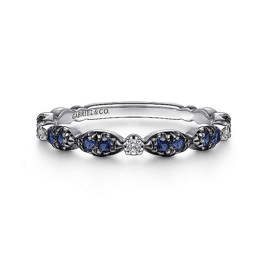 Gabriel & Co. White Gold Black Rhodium Diamond and Blue Sapphire Stackable Ring