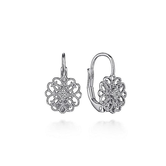Gabriel & Co. Sterling Silver White Sapphire Vintage Inspired Openwork Drop Earrings - Colored Stone Earrings