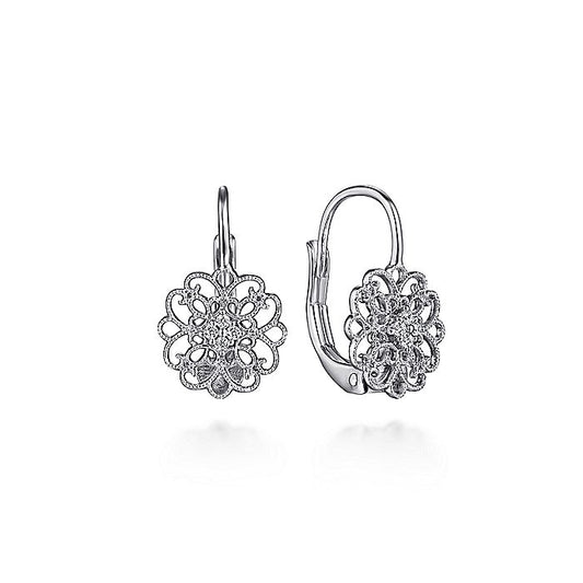 Gabriel & Co. Sterling Silver White Sapphire Vintage Inspired Openwork Drop Earrings