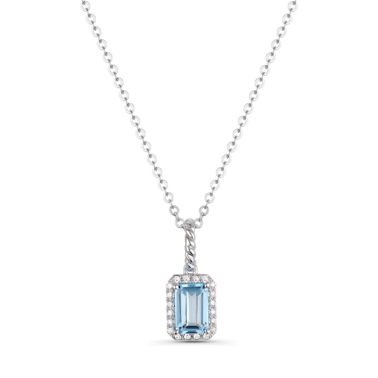 Luvente White Gold Blue Topaz & Diamond Drop Halo Pendant