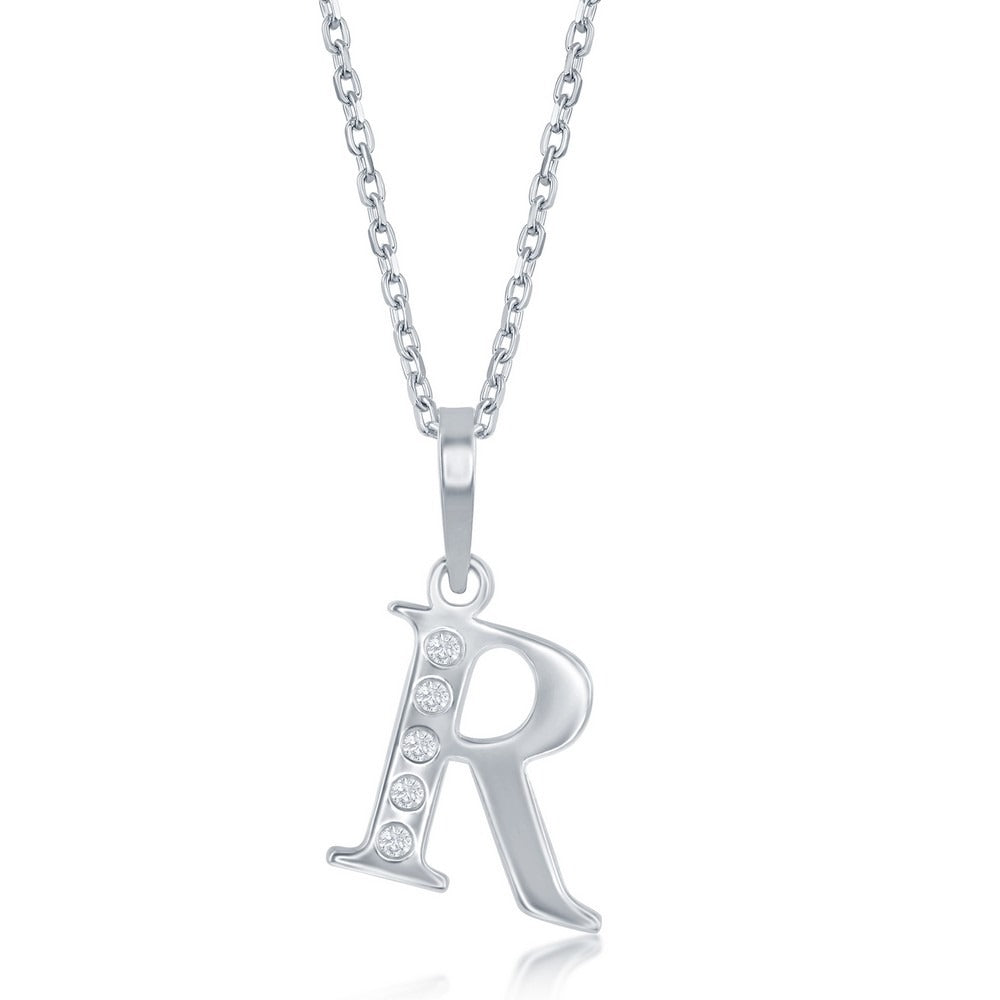 Sterling Silver Diamond R Necklace - Silver Necklace