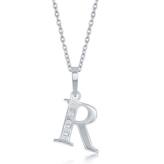 Sterling Silver Diamond R Necklace