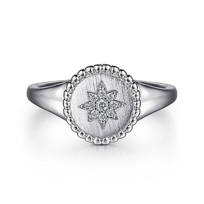 Gabriel & Co. Sterling Silver Signet Ring with Diamond Star