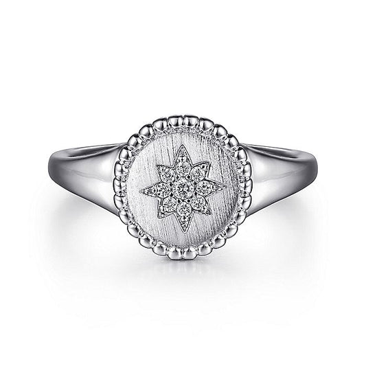 Gabriel & Co. Sterling Silver Signet Ring with Diamond Star
