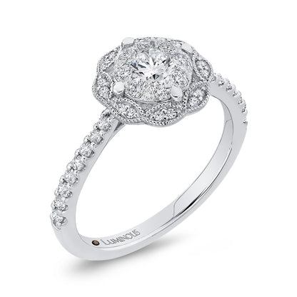 Luminous White Gold Round Floral Halo Engagement Ring - Diamond Engagement Rings