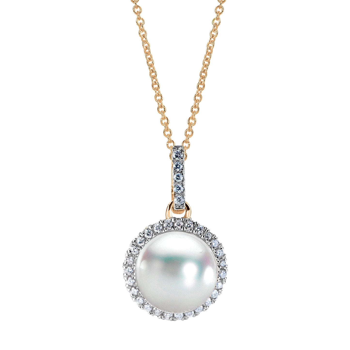 Pearl and Diamond Halo Pendant - Pearl Pendants