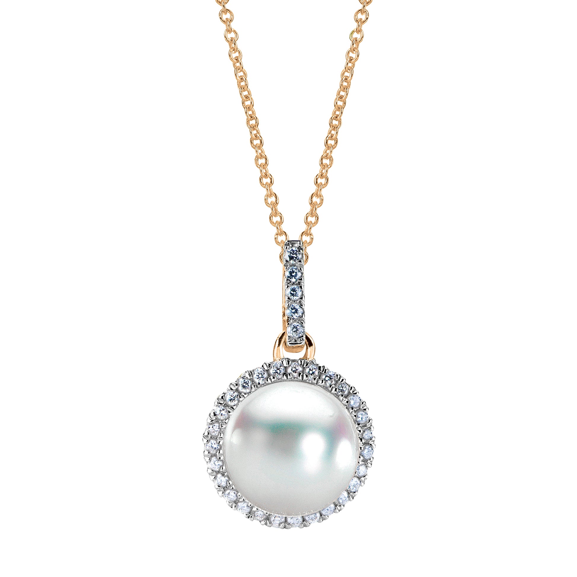 Pearl and Diamond Halo Pendant - Pearl Pendants