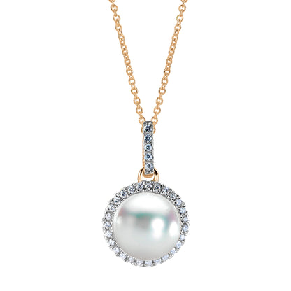 Pearl and Diamond Halo Pendant - Pearl Pendants