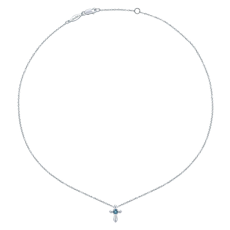 Gabriel & Co Sterling Silver Round Sky Blue Topaz Cross Necklace - Silver Necklace