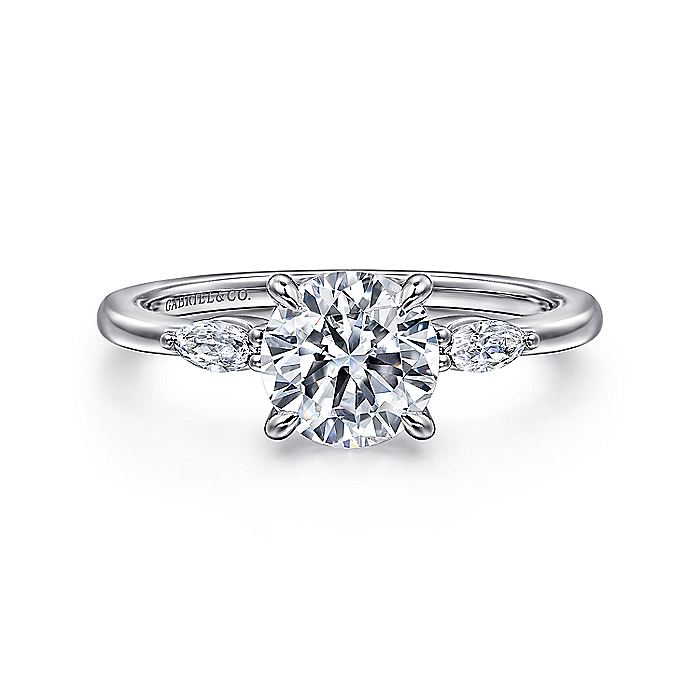 Gabriel & Co. White Gold Round Three Stone Semi-Mount Engagement Ring