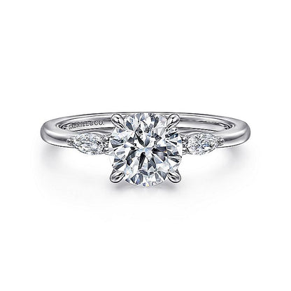 Gabriel & Co. White Gold Round Three Stone Semi-Mount Engagement Ring