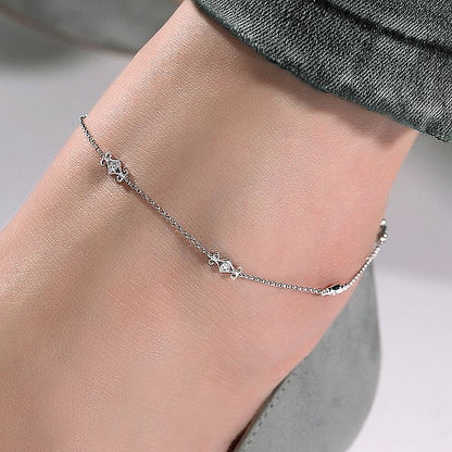 Gabriel & Co. 14 Karat White Gold Ankle Bracelet with Swirly Diamond Stations - Anklets