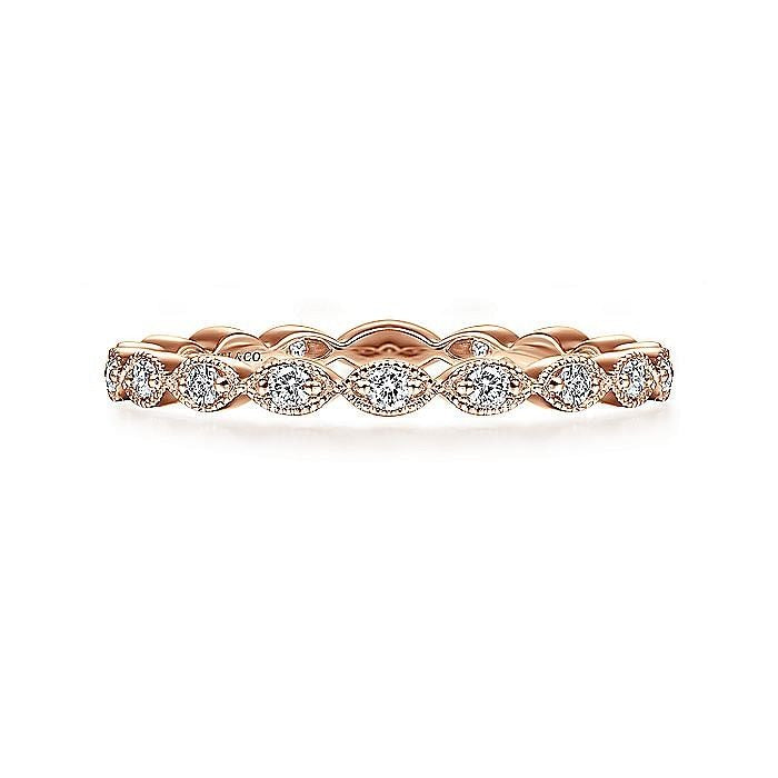Ladies Gabriel & Co.Rose Gold Marquise Station Milgrain Diamond Stackable Band