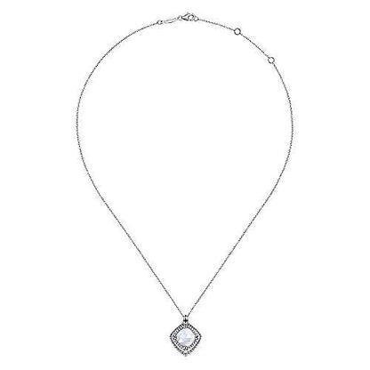 Gabriel & Co Sterling Silver White Sapphire and Rock Crystal and White Mother of Pearl Pendant Necklace - Colored Stone Pendants
